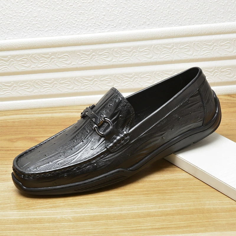 Мужские повседневные лоферы из воловьей кожи с узором страуса, мужская обувь без шнуровки, легкие дышащие туфли на мягкой подошве, туфли для ленивых бобов