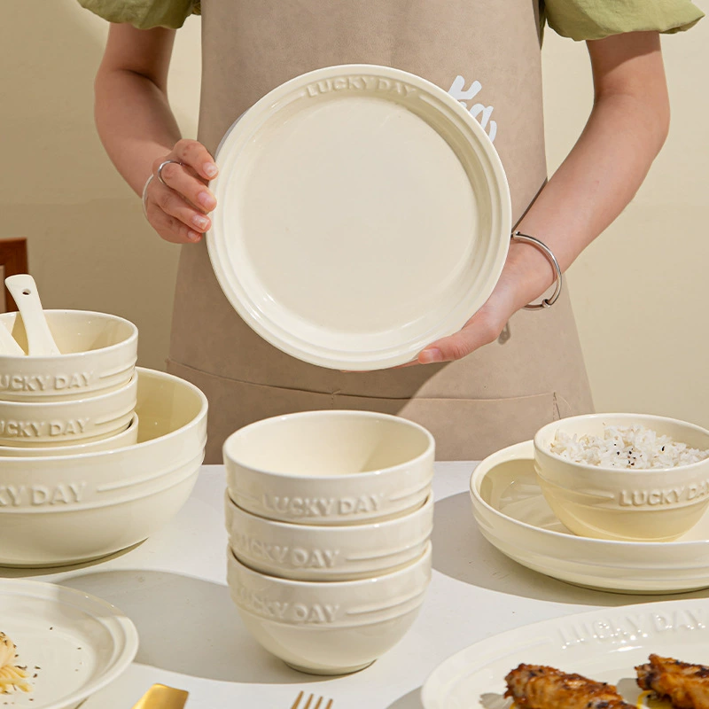Underglaze color thick bowls and plates for housewarming, high-looking tableware and dishes sets, rice bowls, household simple bowls, spoons, soup bowls and plates