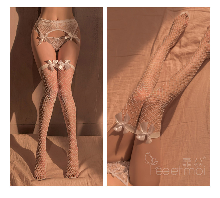 Feimu Women’s Open-Crotch Sheer Stockings, Long Tube Black Hosiery, One Size — detail image 20