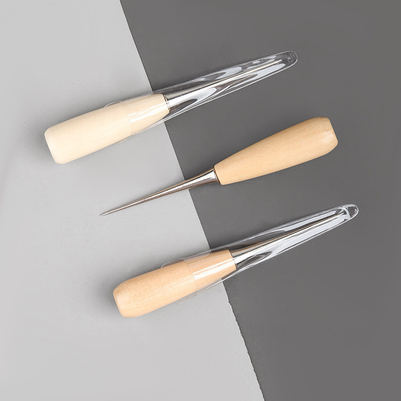 Fabricante con funda, punzón de mango de madera, cuero de bricolaje, zapatos de suela hechos a mano, aguja de cono perforada Qianbiantong