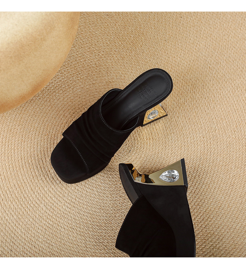 Sandal peep toe nữ gót vuông da lộn mũi vuông đế xuồng cao 5 cm — màu đen, màu mơ chi tiết 17