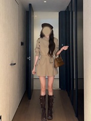 韩系简约气质不规则立领风衣外套女秋季宽松显瘦百搭中长款连衣裙