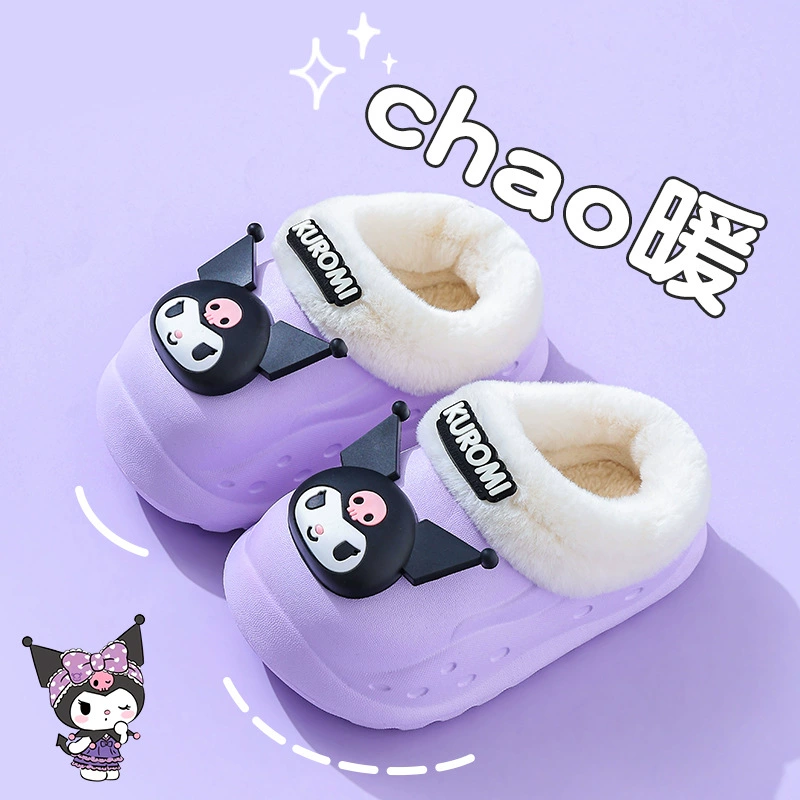 Sanrio хлопчатобумажные тапочки для девочек зимой тепло плюс бархат мальчик EVA водонепроницаемый Kulomi детские сумки и хлопковые туфли