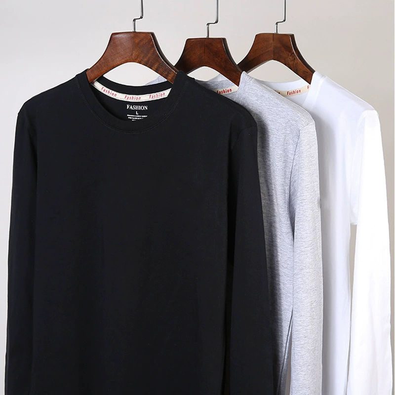 Оптовая продажа 26 гребенных хлопковых футболок с длинными рукавами, Мужская свободная футболка с круглым вырезом, большие размеры, весенне-осенний Однотонный свитер, Молодежная Базовая рубашка