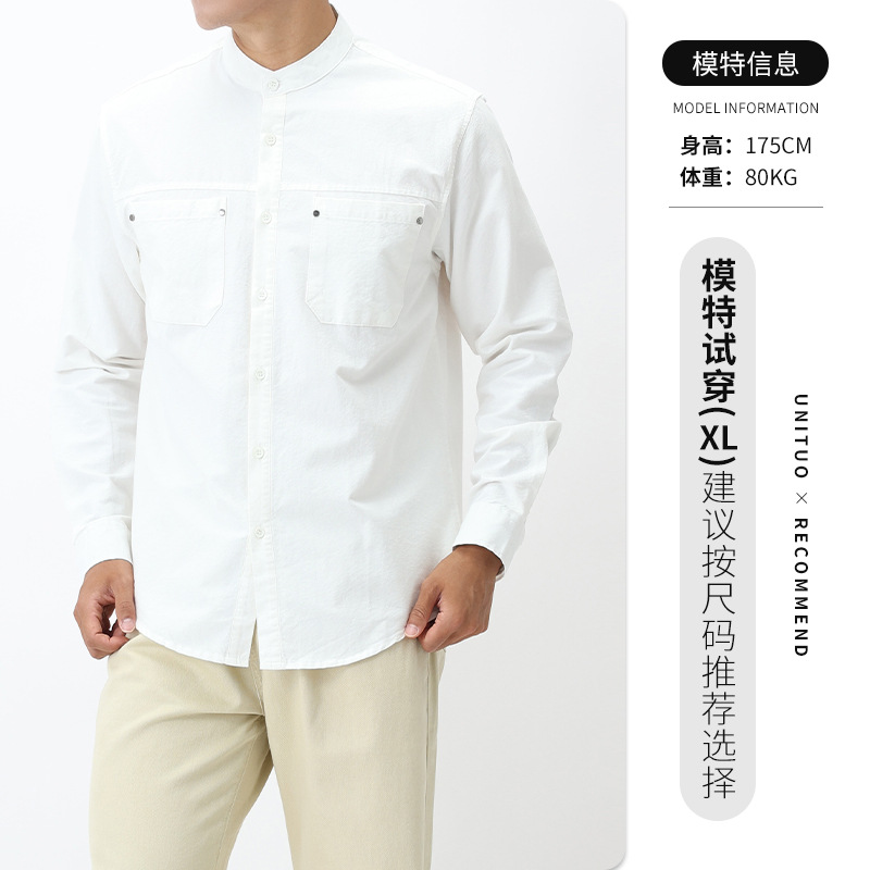 Camisas de algodón de primavera y otoño Waffle Henry cuello camiseta de manga larga camiseta de hombre chaqueta casual hombre