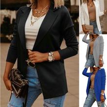 齐色齐码 2025春秋亚马逊女装外套 欧美休闲通勤纯色女士西装外套