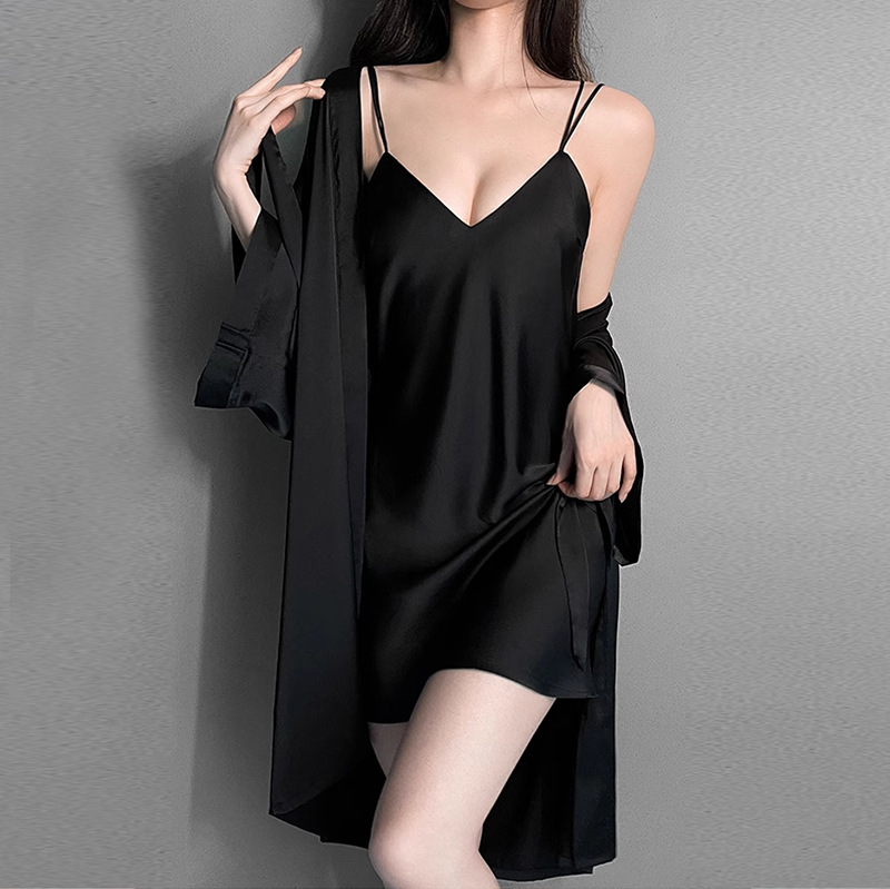 2025 New Autum Style Deep V Cross Backless Temptation with Breast Pad Nightgown Ice Silk Pajamas Women's Spring and Autum Suspender Sleepwear