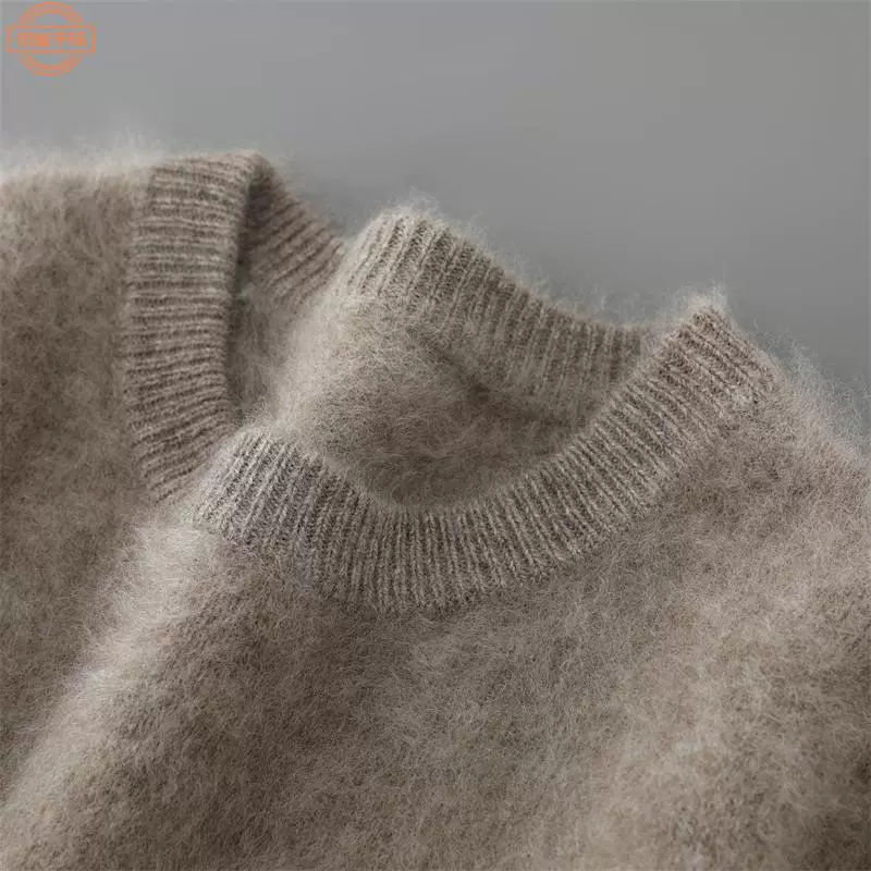 秋冬拉绒100%纯羊毛男士圆领套头毛衣宽松休闲一线成衣针织打底衫