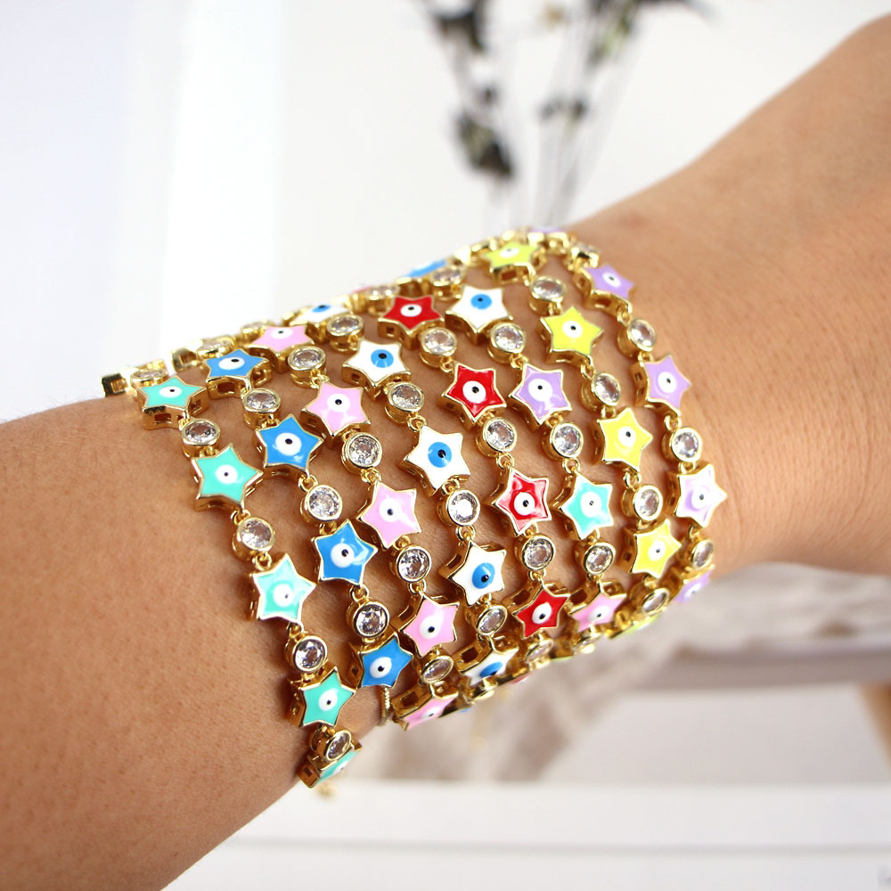 new style color oil drip enamel micro inlaid zircon eyes star bracelet