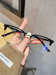 Dapper Semi-Rimless Eyeglasses for Men - Trendy, Suitable for Myopia, Black Frame, No Prescription, Blue Light Protection