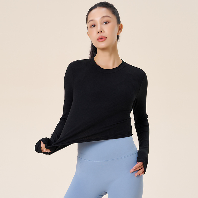 Cross-border thread breathable quick-drying sports top running fitness slim outer wear Pilates yoga clothes long sleeve women
