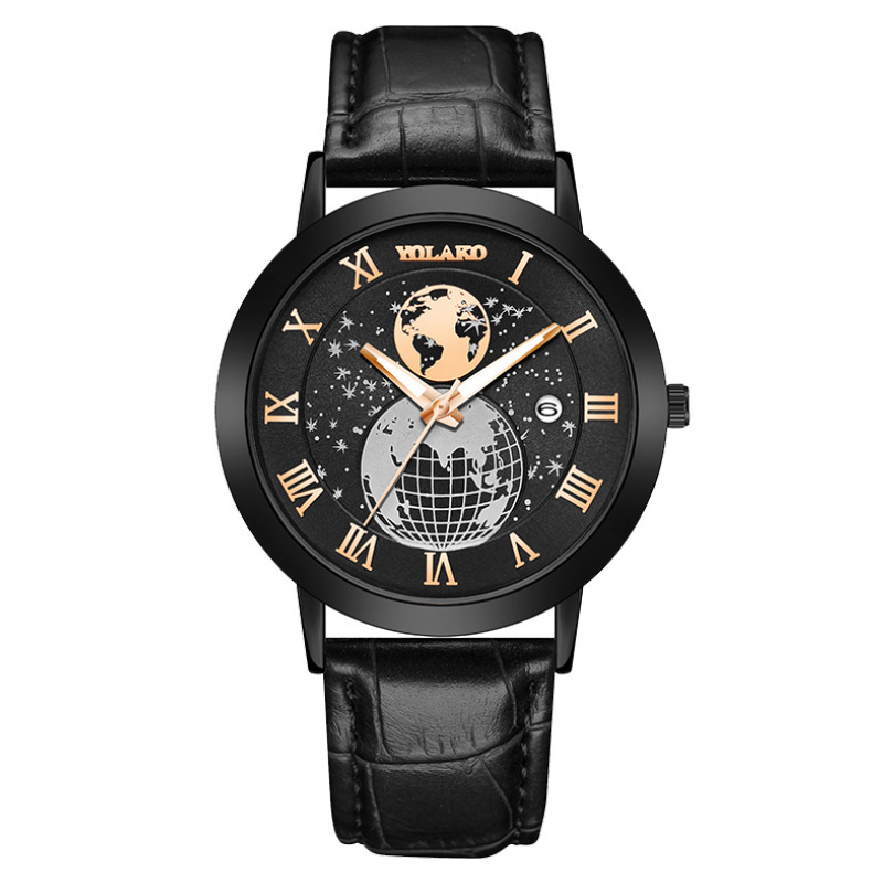 new hot sale fashion Earth calendar men's watch men's watch Belt Men's Watch_voghion.com