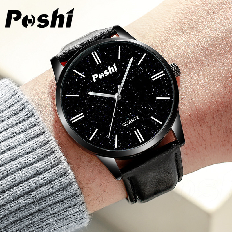 Poshi 910 moda estrellado reloj de cuarzo reloj de hombre simple casual reloj de cuarzo Correa fabricante suministro