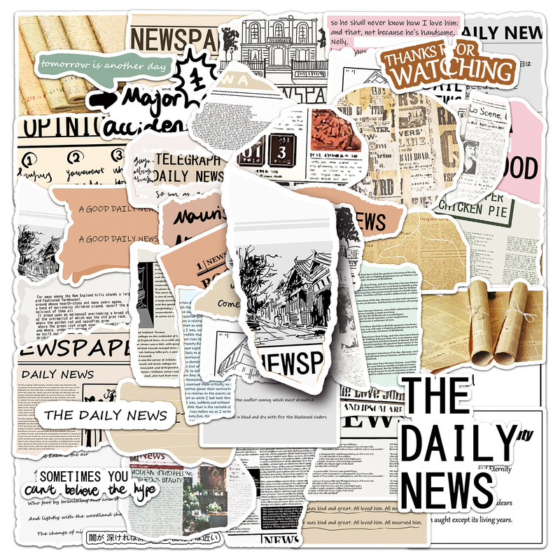 50枚のレトロな新聞の手帳のステッカーのオリジナルの文芸のポスターのタイルのdiyのノートの携帯電話の携帯電話のケースの装飾の防水|undefined