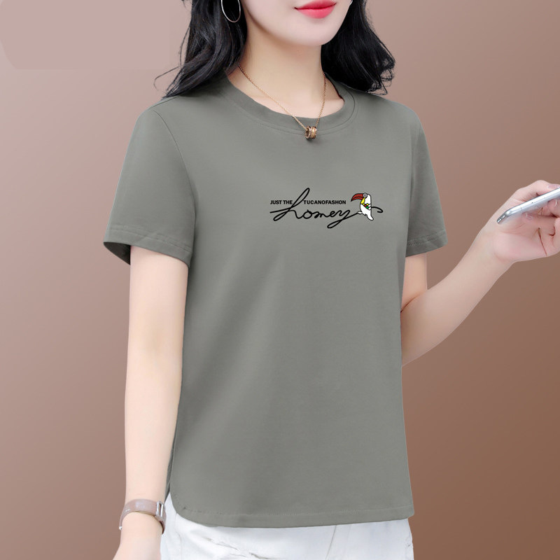 High-Quality Pure Cotton T-Shirt for Women, Summer 2026 New Style, Middle-Aged Mom, Large Size, Loose Fit, Short-Sleeve, Body-Covering Top