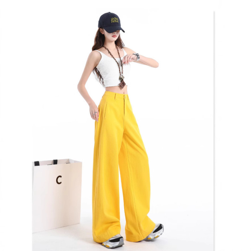 Hot Girl Fried Street Yellow Wide Leg Jeans Women's 2025 Spring and Summer New Style Small Men Loose Vertical Straight Pants Hot Girl Fried Street Yellow Wide Leg Jeans Women's 2025 Spring and Summer New Style Small Men Loose Vertical Straight Pants