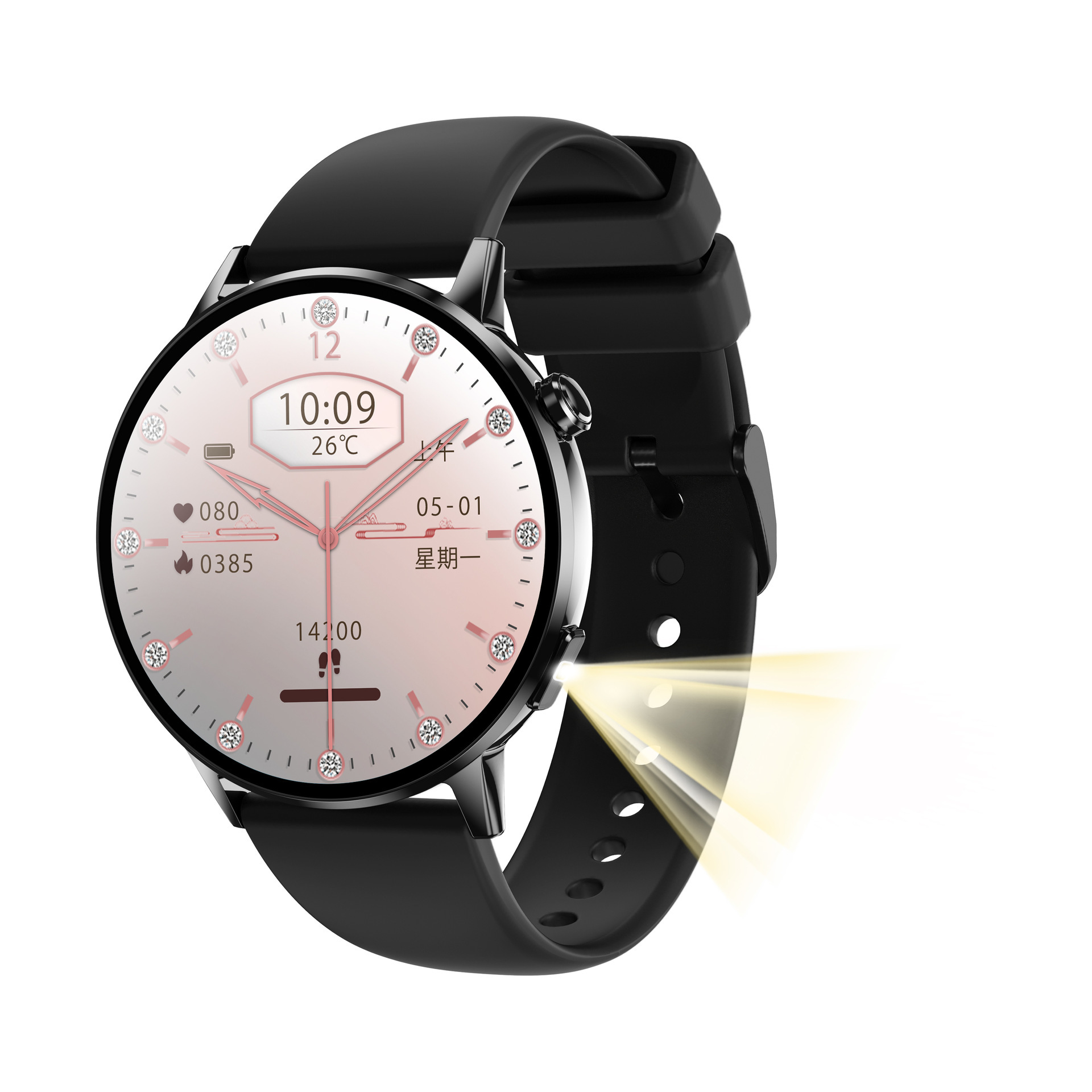 Cross-Border G34 Smart Watch Bluetooth Call Blood Glucose Monitoring Flashlight Currency Detector Ladies Watch Message Push