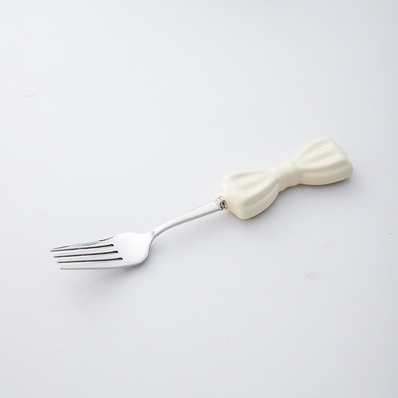 Ins Style Large Bowknot Creative Ceramic Handle 304 Stainless Steel Knife High Appearance Fork Dessert Spoon_voghion.com