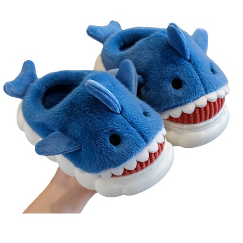 Children's cotton slippers are waterproof in autumn and winter, home indoor non-slip for boys, cute shark babies, children's fluffy shoes