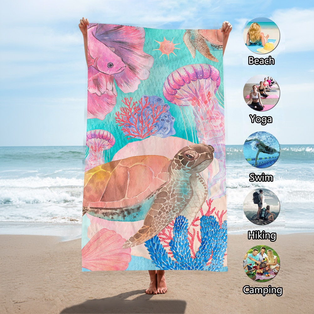 Toalla de playa de terciopelo de doble cara de secado rápido Toalla de playa impresa Mantón de protección solar junto al mar Toalla de baño absorbente Soporte personalizado