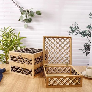 Mid-Autumn Festival Moon Cake Packaging Box Wooden Gift Box Gift Packaging Box Carved Cut Out Wooden Box Creative Wedding Gift Box