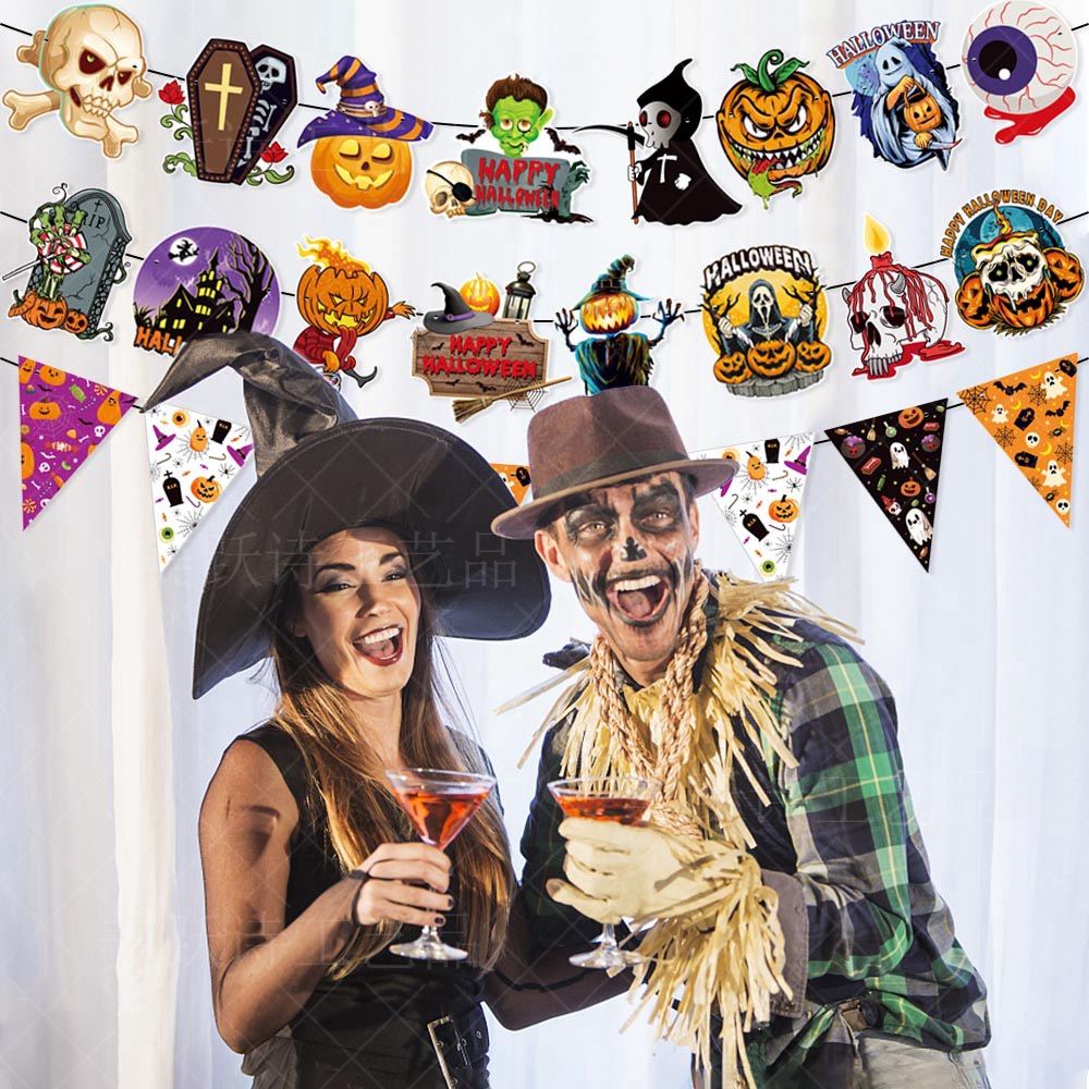 Transfronterizo nuevo Partido de Halloween decoración banner espiral adornos fantasma Festival supermercado calabaza tirar de la bandera flor