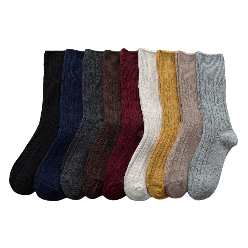 Calcetines de lana para niños, engrosamiento en otoño e invierno, color sólido, calcetines de tubo largo retro, calcetines de doble aguja, calcetines de mujer