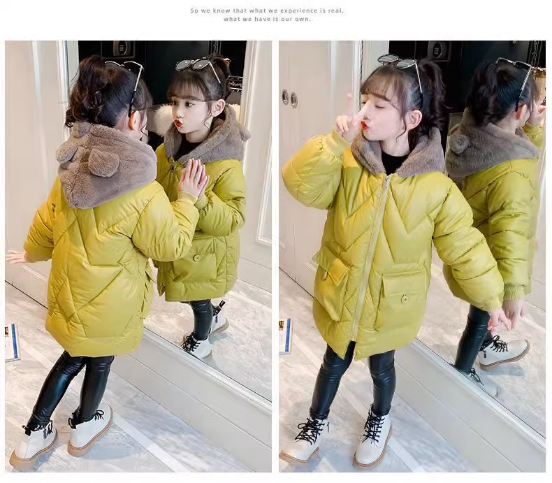 Mit Baumwolle verdicktes Winteroutfit für Mädchen, 2023 neue mittelgroße bis große Kinder-Daunenjacke, süße Mitte_voghion.com