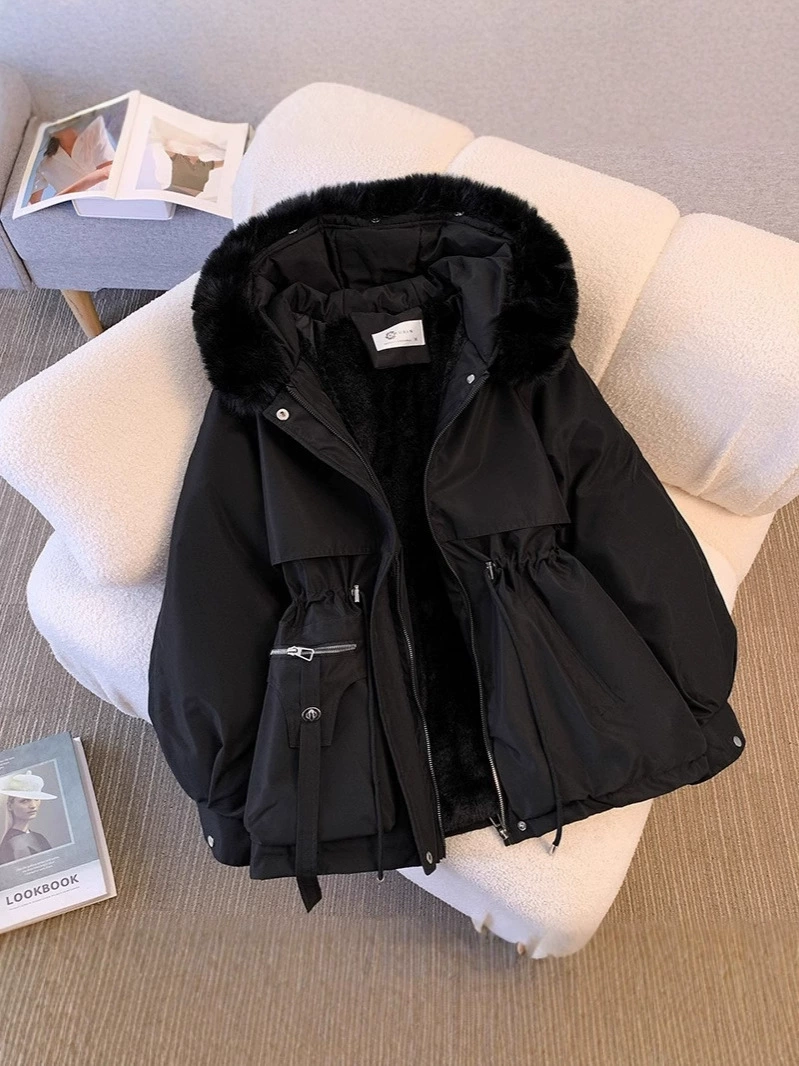 Fashionable fleece down jacket with down