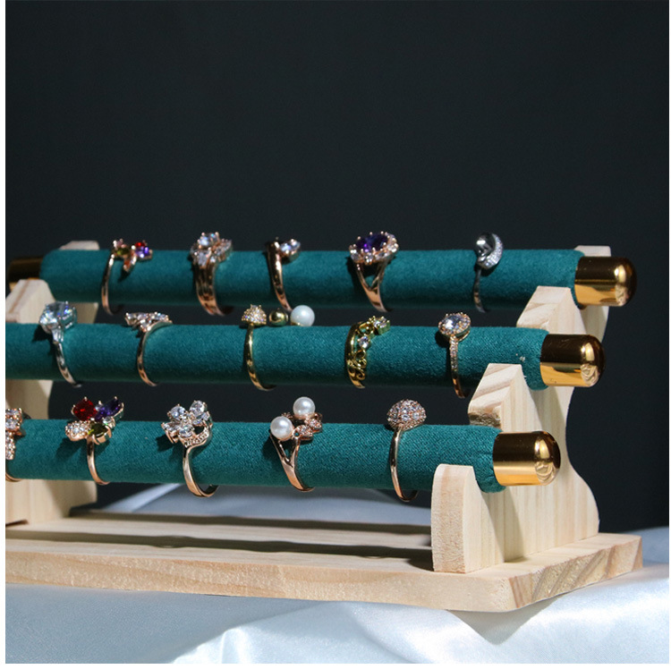 Simple Style Color Block Solid Wood Microfiber Patchwork Jewelry Rack display picture 1