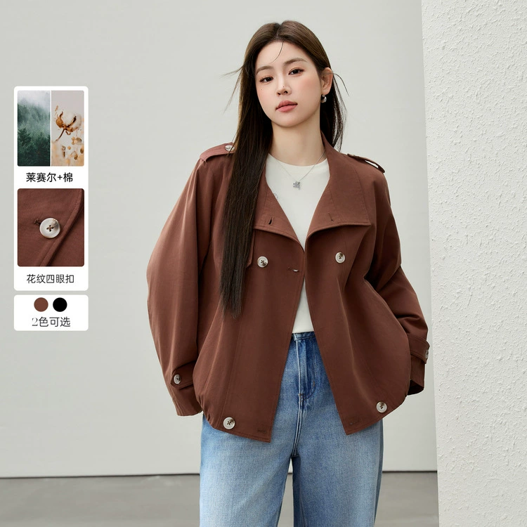 [Lesel хлопок твил ретро дизайн плащ] Flee Show большой размер женский толстый mm2025 весенний стиль новый