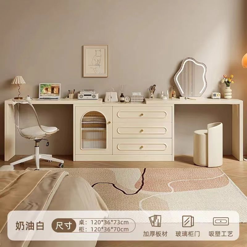 梳妆台卧室简约现代床头柜化妆台收纳柜一体2025新款奶油风化妆桌|undefined