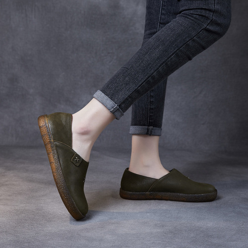 Soft bottom first layer cowhide retro lady literary fairy retro tendon bottom mother's shoes maternity large size soft women