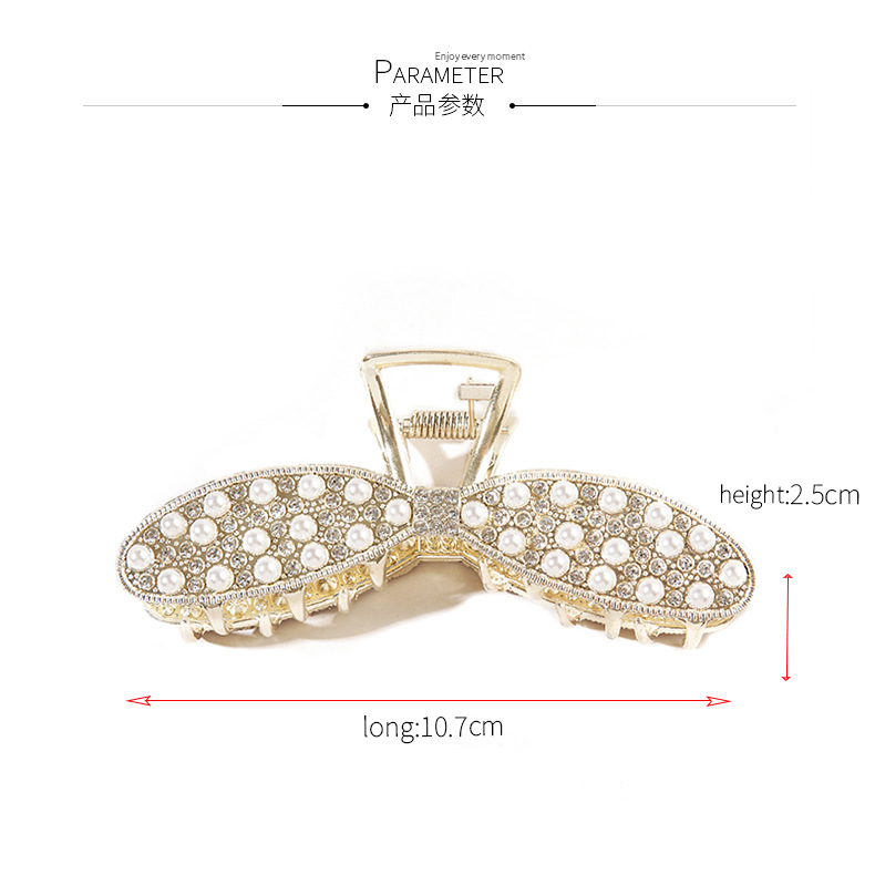 Bowknot Rhinestone Grab Clip Pearl Hairpin Female Plate Hair Grab Shark Clip display picture 3