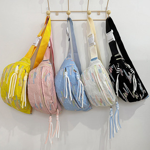 Korean Style Fashion Chest Bag Women's 2024 Summer New Casual All-match Crossbody Bag Striped Embroidery Line Mobile Phone Bag Waist Bag