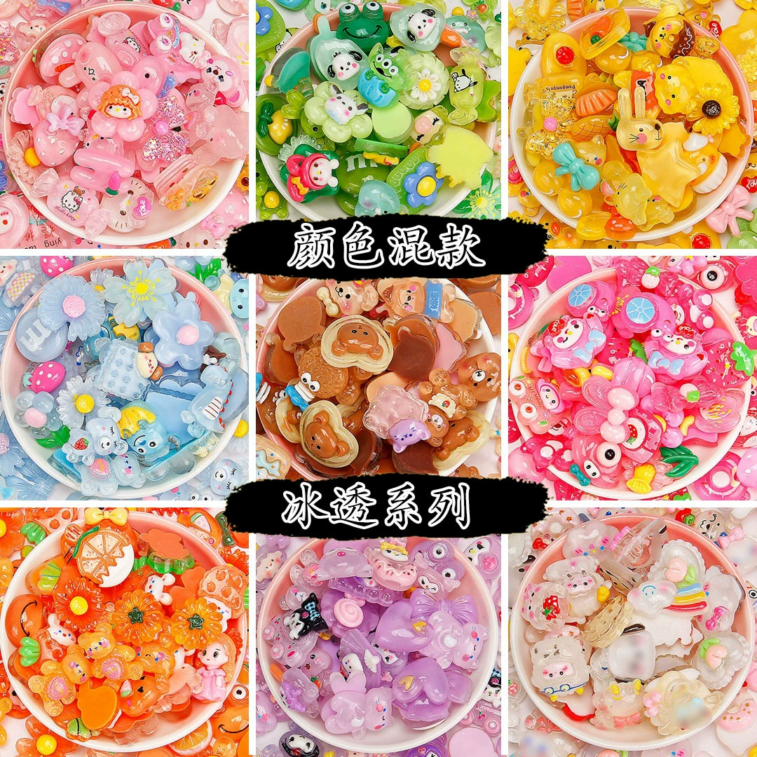 Прозрачные аксессуары из мультяшной смолы, смешанный пакет, аксессуары для кремового клея «сделай сам», материал для заколки для волос, чехол для мобильного телефона, декоративная нашивка, ювелирные изделия