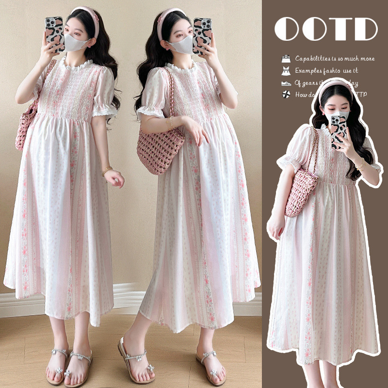 Maternity Wear 2025 New Summer Reversible Floral Dress for Pregnant Mothers, High-End Wear, Outer Wear, Nursing Long Dress