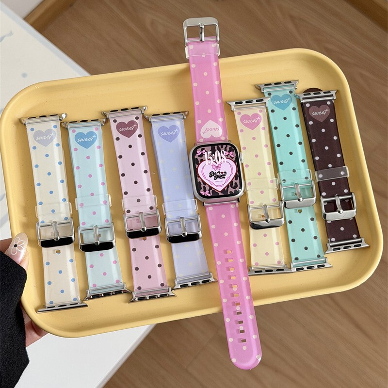 New color heart-shaped polka dot silicone strap suitable for Apple S10 watch, S11 iWatch 9th generation, Apple Watch 8SE New color heart-shaped polka dot silicone strap suitable for Apple S10 watch, S11 iWatch 9th generation, Apple Watch 8SE
