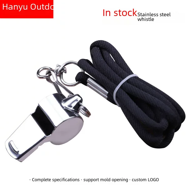 Stainless Steel Outdoor Whistle with Nylon Lanyard, Referee Whistle, Emergency Survival Whistle, Sports Whistle, Wholesale in Stock