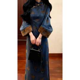 大码高端大气上档次女装2025秋冬新款新中式刺绣旗袍裙连衣裙收腰