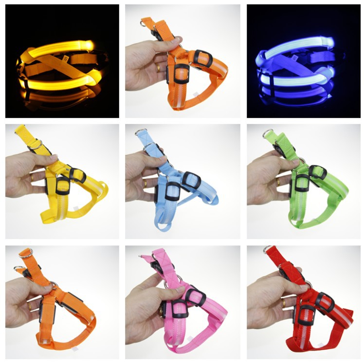 애완 동물 빛나는 와이어 메쉬 하네스 LED 개 다양한 색상 조정 크기 USB 충전 방폭형 견인 로프