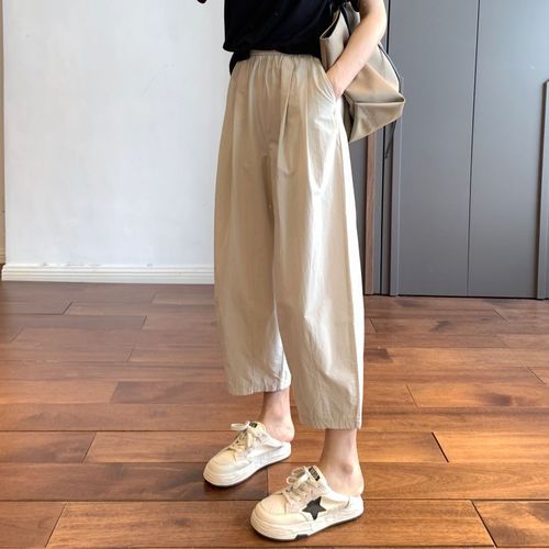 Japanese-style casual women's spring summer slimming wide-leg pants for summer to hide meat 90% business harem balloon pants loose high-waist