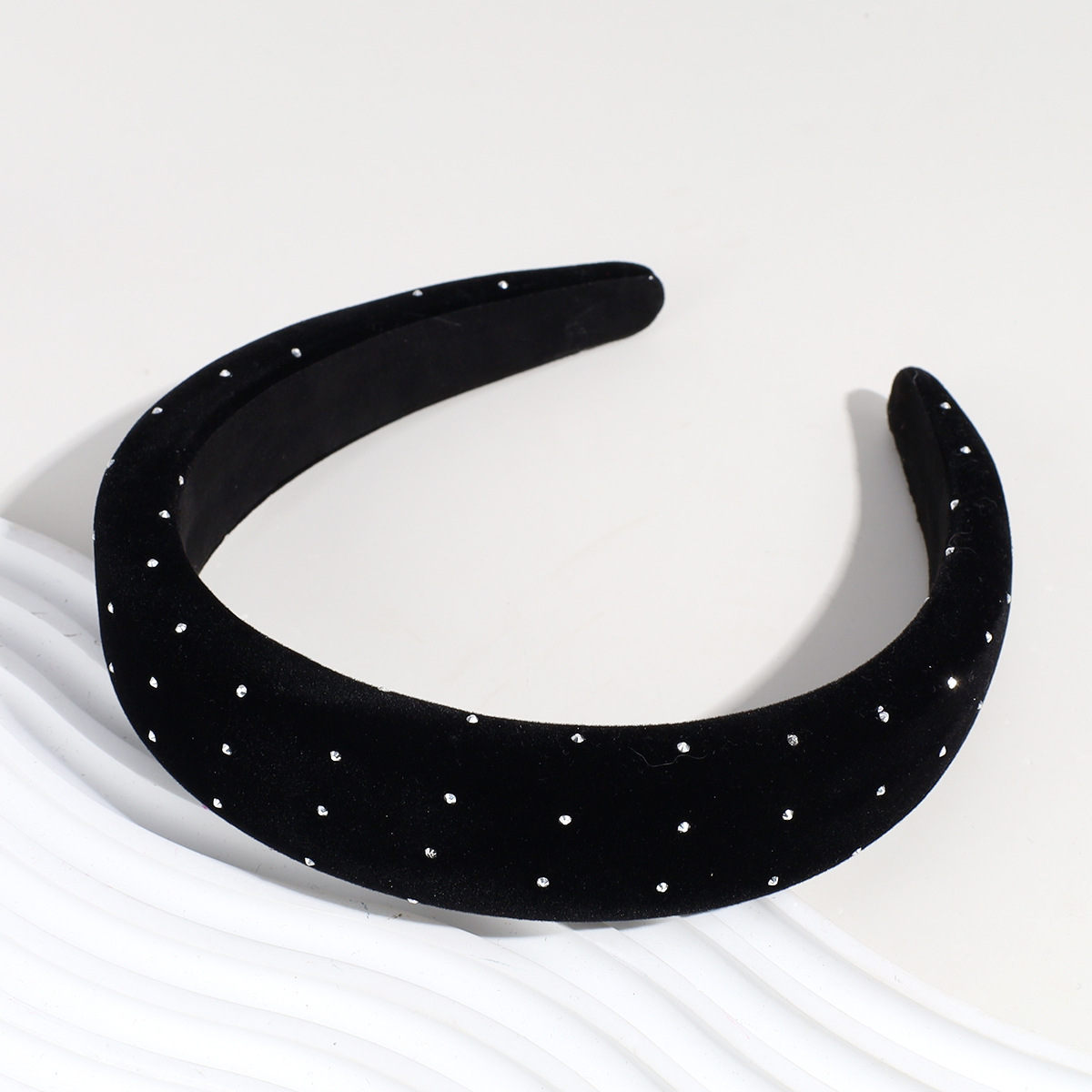 Lady Solid Color Polyester Rib-knit Rhinestones Hair Band display picture 6