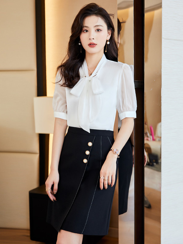 Shiffon professional white shirt with bow