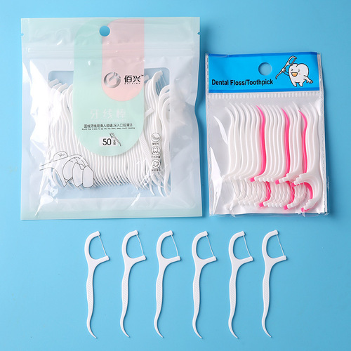 Disposable bagged dental floss polymer fine smooth dental floss stick oral care plastic high tension interdental brush floss pick