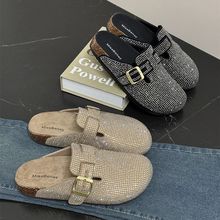 法式水钻单鞋勃肯鞋女包头外穿半拖鞋百搭休闲懒人鞋2025春秋新款