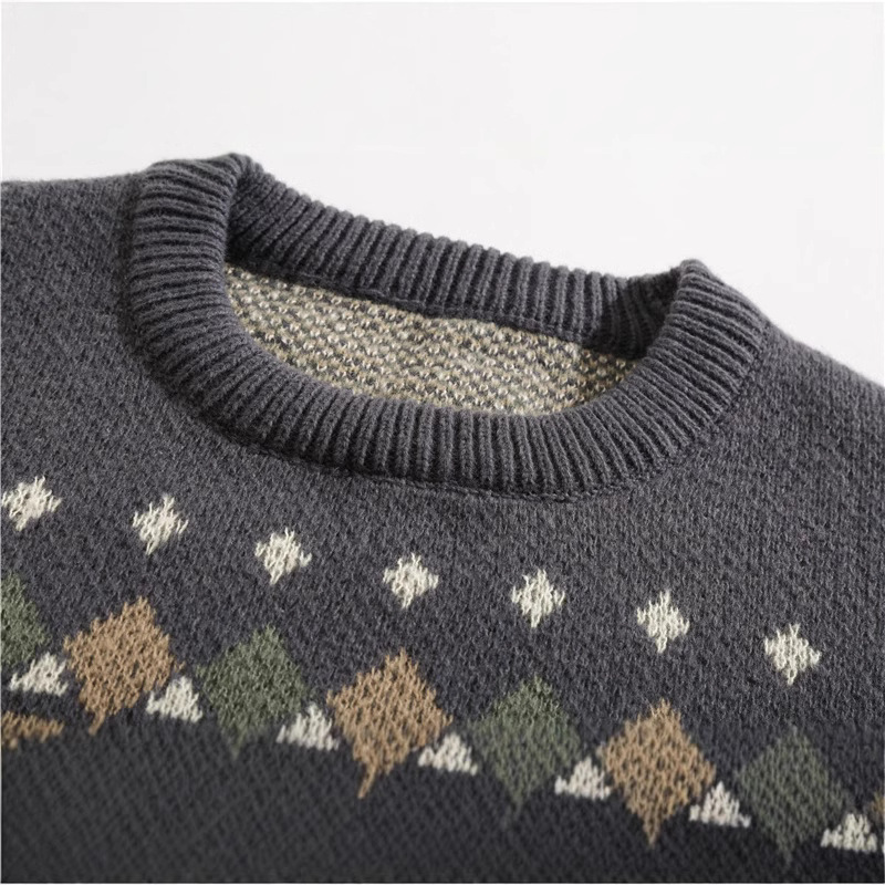 民族風日系復古菱セーターメンズ秋冬のゆったりとしたファッション