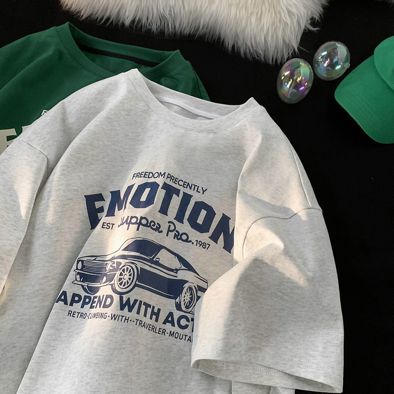 Trendy brand autumn men's short-sleeved T-shirt men's cotton round neck plus size fat loose short-sleeved purplish blue