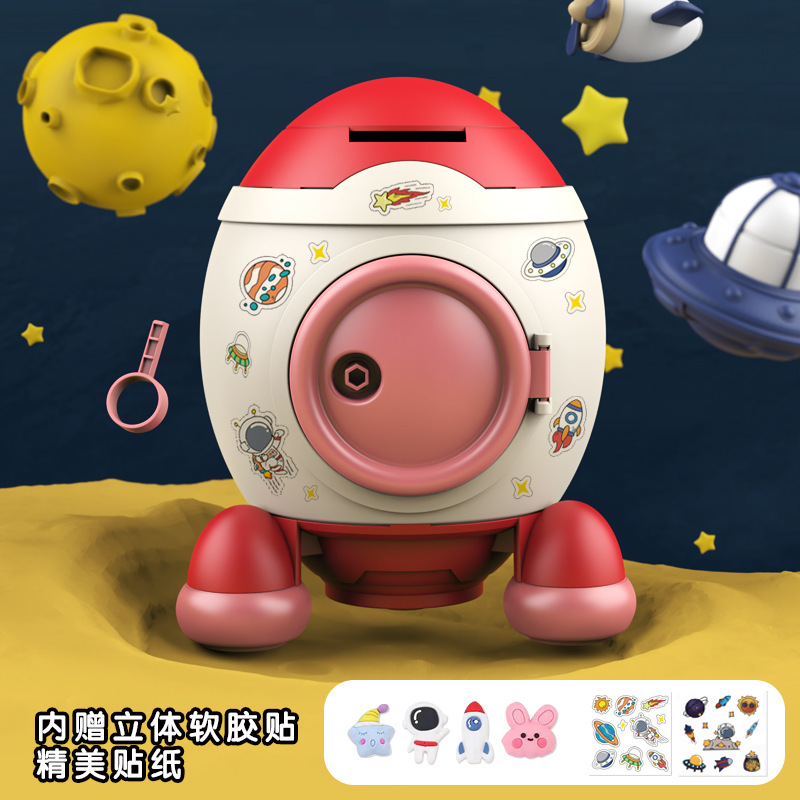 Nueva historieta cohete alcancía para niños y niñas niños caja de almacenamiento en línea rojo DIY creativo alcancía accesible