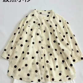 波点衬衫女2026夏新款七分袖宽松显瘦韩版衬衣